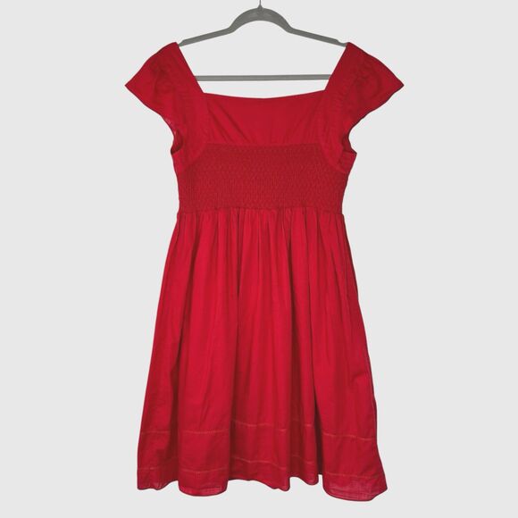 Maeve Anthropologie Size 6 Red Smocked Empire Dress Cotton Lined - Picture 2 of 12